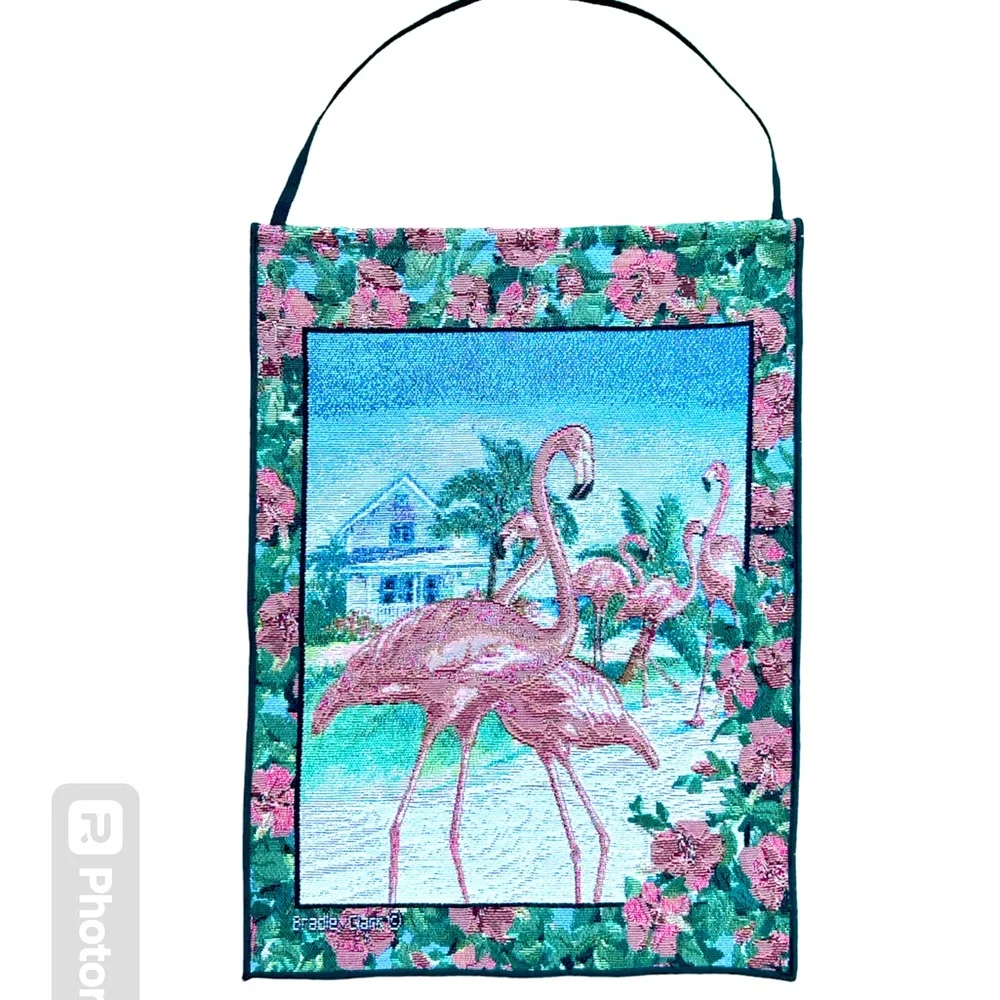 Pink Flamingo Beach House Retreat Tapestry Wall Hanging ~ Artist Bradley Clark - Picture 1 of 5